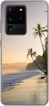 Geschikt voor Samsung Galaxy S20 Ultra hoesje - Strand - Zee - Palmboom - Siliconen Telefoonhoesje