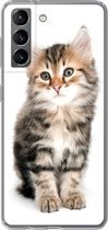 Geschikt voor Samsung Galaxy S21 hoesje - Kitten - Wit - Neus - Meisjes - Kinderen - Jongens - Kids - Siliconen Telefoonhoesje