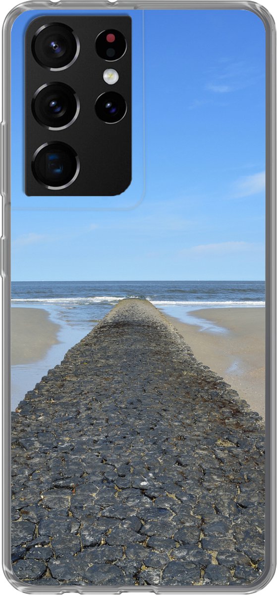 Telefoonhoesje Geschikt voor Samsung Galaxy S21 Ultra hoesje - Noordzee - Strand - Water - Siliconen Telefoonhoesje Telefoonhoesje