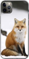 Geschikt voor iPhone 12 Pro Max hoesje - Vos - Sneeuw - Winter - Siliconen Telefoonhoesje