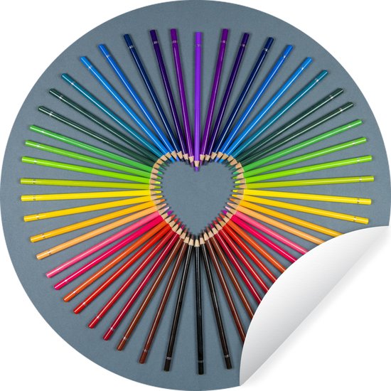 Foto: Wallcircle muurstickers behangcirkel hart potloden regenboog abstract 30 cm muurcirkel zelfklevend ronde behangsticker