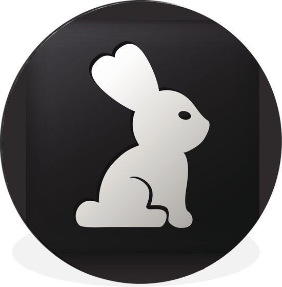Une illustration d'un lapin sur fond noir. Cercle mural aluminium ⌀ 140 cm