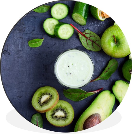 WallCircle - Wandcirkel - Muurcirkel - Smoothie - Fruit - Groen - Aluminium - Dibond - ⌀ 90 cm - Binnen en Buiten