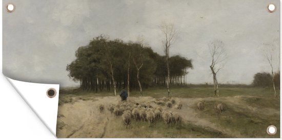 Schuttingposter Heide bij Laren - Schilderij van Anton Mauve - 200x100 cm - Tuindoek