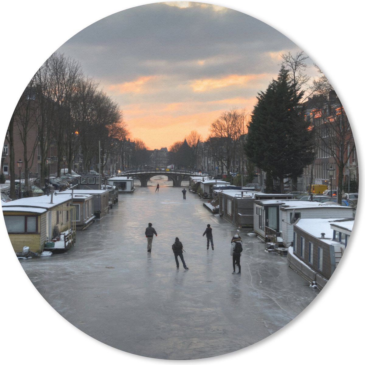 Muismat rond 30x30 cm - Mousepad Amsterdam - Schaatsen - Winter - Ronde muismatten