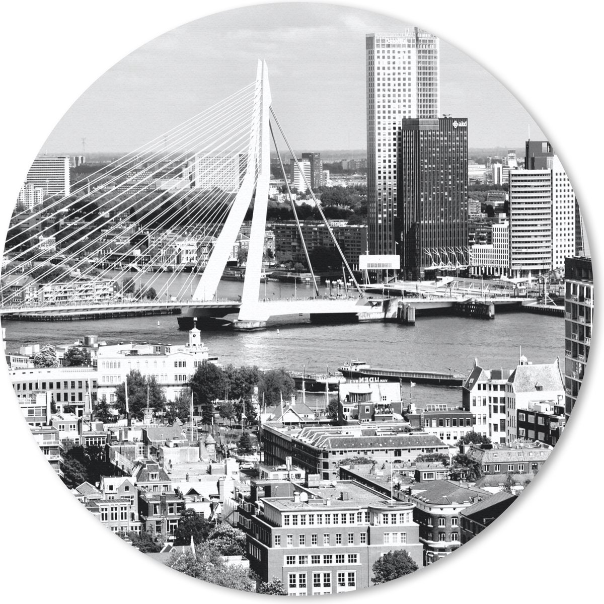 Muismat rond 30x30 cm - Mousepad Rotterdam - Skyline - Zwart - Wit - Ronde muismatten