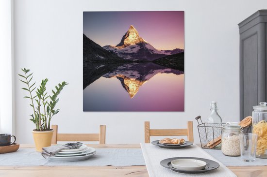 Cervin au lever du soleil de Riffelsee en Suisse Toile 90x90 cm - Tirage photo sur toile (Décoration murale salon / chambre)