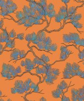 DUTCH WALLCOVERINGS Behang Pine Tree blauw en oranje
