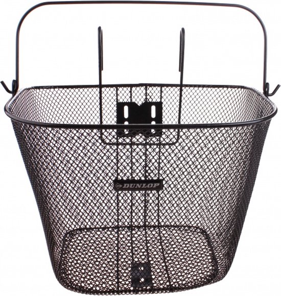 Dunlop Fietsmand Stuur 22L - Fiets Mand met Handvat en Haken - Fietsmandje 34 x 24,5 x 26 cm - Geschikt voor Elektrische Fiets, Omafiets en Stadsfiets - Metaal - Zwart