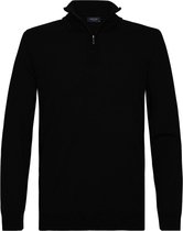 Profuomo - Pullover Merino Half Zip Zwart - XL - Slim-fit