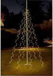 Lichtjesboom in de tuin bij nacht, verlicht met 360 warmwitte LED's.