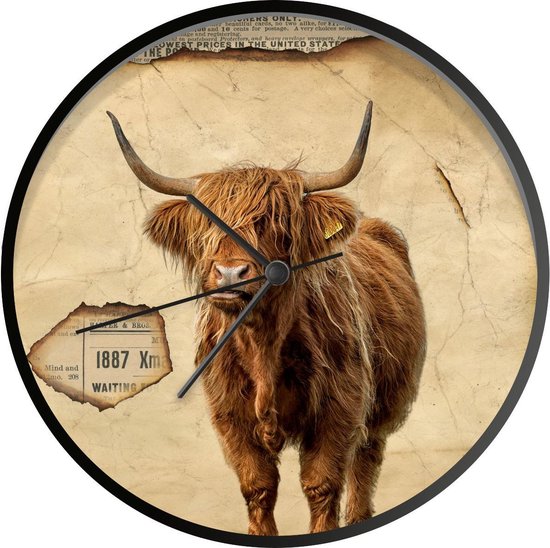 Wandklok Rond 30cm - Gehard Glas - Wollige Schotse Hooglander