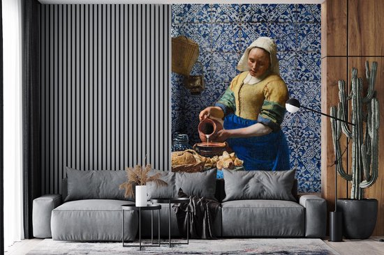 Papier peint - Papier peint photo peint Melkmeisje - Blauw de Delft - Vermeer - Largeur 160 cm x hauteur 240 cm