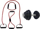 Tunturi - Fitness Set - Halterset 15 kg incl 1 Dumbbellstang - Tubing Set Rood
