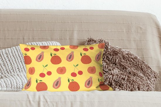Sierkussen décoratif Fruit abstrait à usage intérieur - Fruit rouge abstrait sur fond jaune - 50x30 cm - Coussin intérieur rectangulaire en coton