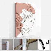 Set van creatieve handgeschilderde één regel abstracte vrouwelijke portretten. Minimalistische vector mensen icoon - Modern Art Canvas - Verticaal - 1886477428