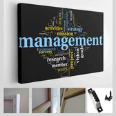 Business management en strategie concept in woord tag cloud geïsoleerd op zwart - Modern Art Canvas - Horizontaal - 84978952