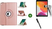 Hoes geschikt voor iPad 2021/2020/2019 (10.2 inch) draaibaar + screenprotector - tempered glass + stylus pen - Rosegoud