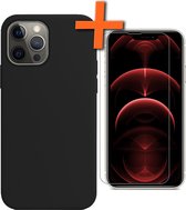 iPhone 13 Pro Max Hoesje Siliconen Case Met Screenprotector Met Dichte Notch - iPhone 13 Pro Max Hoes Siliconen Cover Met Beschermglas - Zwart