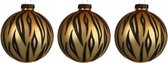Decoris glazen kerstballen - 3 stuks - 8 cm - Mat - Tijger print