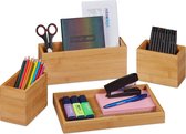 Relaxdays bureau organizer bamboe - pennenbak - opbergbox tafel - bureaustandaard - hout