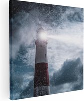 Artaza Canvas Schilderij Vuurtoren tijdens de Regen Storm - 60x60 - Foto Op Canvas - Canvas Print