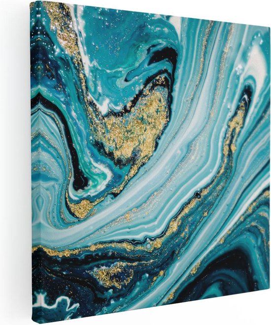 Artaza Canvas Schilderij Abstracte Luxe Kunst in het Blauw met Goud - 50x50 - Foto Op Canvas - Canvas Print