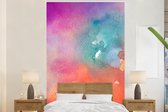 Behang - Fotobehang Waterverf - Groen - Roze - Oranje - Breedte 155 cm x hoogte 240 cm