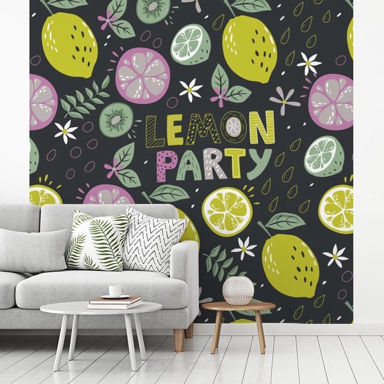 Behang - Fotobehang Zomer - Quotes - Citroenen - Breedte 300 cm x hoogte 300 cm