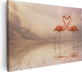 Artaza Canvas Schilderij Twee Flamingo's in een Hartjes Vorm - 120x80 - Groot - Foto Op Canvas - Wanddecoratie Woonkamer