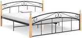 Bedframe metaal en massief eikenhout zwart 160x200 cm