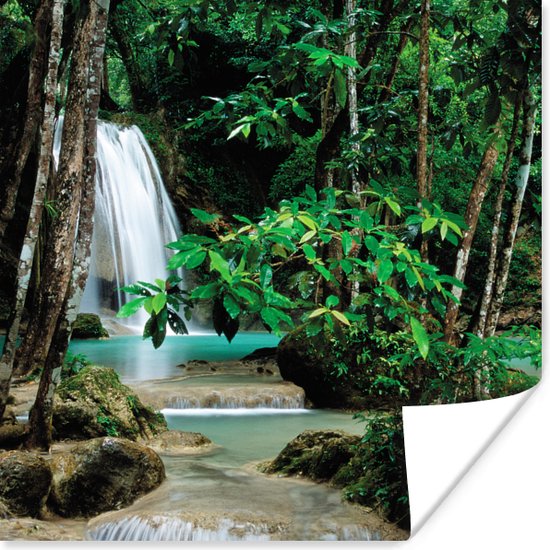 Poster Petites cascades parmi les arbres du parc national d'Erawan - 75x75 cm