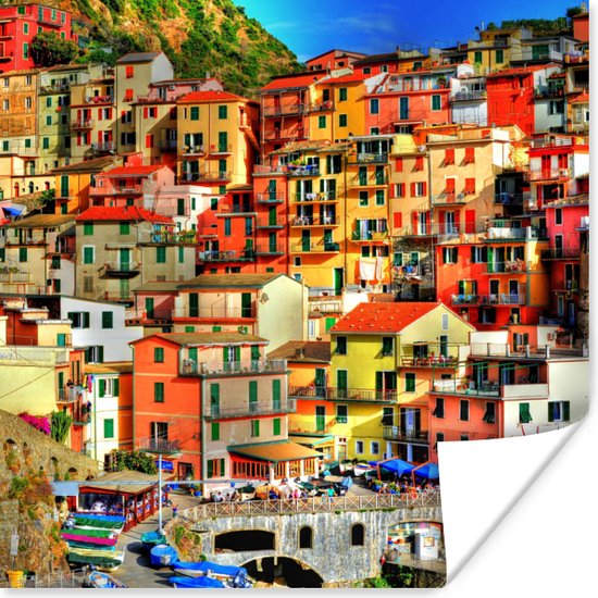Poster Kleurrijke huizen op de bergen in Cinque Terre - 30x30 cm