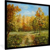 Fotolijst incl. Poster - Een illustratie van herfstachtige bomen in een bos - 40x40 cm - Posterlijst