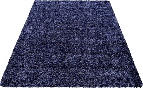Tapijtenloods Basic Shaggy vloerkleed Donker Blauw Hoogpolig- 80x150 CM