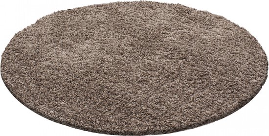 Tapijtenloods Dream Rond Shaggy vloerkleed Lichtbruin Hoogpolig- 80 CM ROND