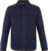 KnowledgeCotton Apparel - Flannel Zip Overshirt Donkerblauw - M - Regular-fit