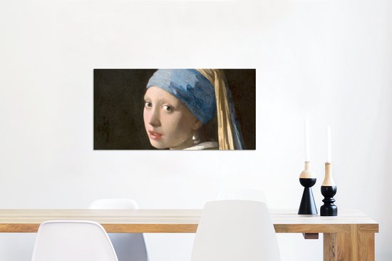 Wanddecoratie Metaal - Aluminium Schilderij Industrieel - Meisje met de Parel - Schilderij van Johannes Vermeer - 80x40 cm - Dibond - Foto op aluminium - Industriële muurdecoratie - Voor de woonkamer/slaapkamer