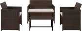 Decoways - 4-delige Loungeset met kussens poly rattan bruin