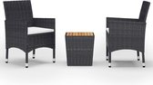 Decoways - 3-delige Bistroset poly rattan en acaciahout zwart