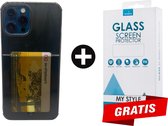 Crystal Backcase Transparant Shockproof Met Pasjeshouder Hoesje iPhone 12 Pro Zwart - Gratis Screen Protector - Telefoonhoesje - Smartphonehoesje