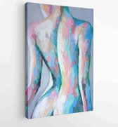 Nimf - olieverfschilderij. Conceptueel abstract schilderij van het mooie lichaam van een meisje. - Moderne schilderijen - Verticaal - 1310795945 - 115*75 Vertical
