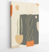 Earth tone boho gebladerte lijntekeningen tekenen met abstracte vorm. Abstract Plant Art-ontwerp voor print, omslag, behang, minimale en natuurlijke kunst aan de muur. 3 - Moderne