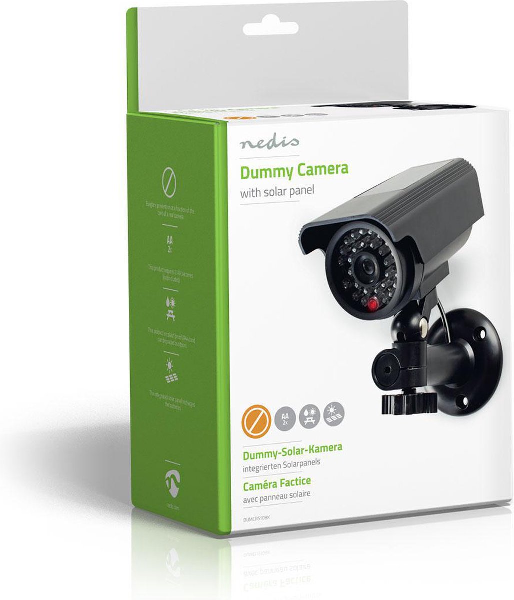 Nedis Dummy Beveiligingscamera - Bullet - IP44 - Batterij Gevoed / Solar Powered - Buiten - Inclusief muurbeugel - Zwart – foto 4