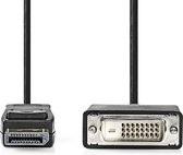 DisplayPort Mâle, DVI-D 24 + 1 broches mâle, 1080p, Plaqué nickel, 2.00 m, Rond, PVC, Noir, Enveloppe