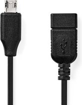 USB Micro-B Adapter - USB 2.0 - USB Micro-B Male - USB-A Female - 480 Mbps - 0.20 m - Plat - Vernikkeld - PVC - Zwart - Polybag
