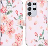 iMoshion Design Softcase Book Case Samsung Galaxy S21 Ultra hoesje - Blossom Watercolor White