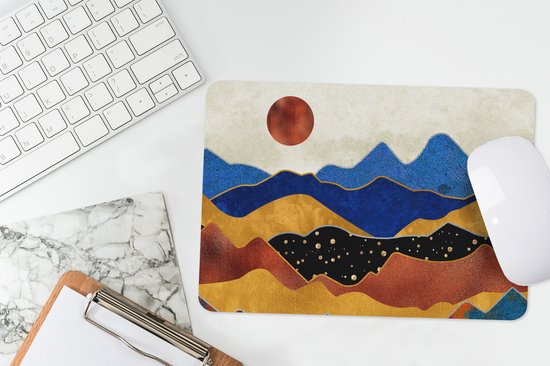 Muismat 27x18 cm - Mousepad Marmer - Goud - Blauw - Muismatten