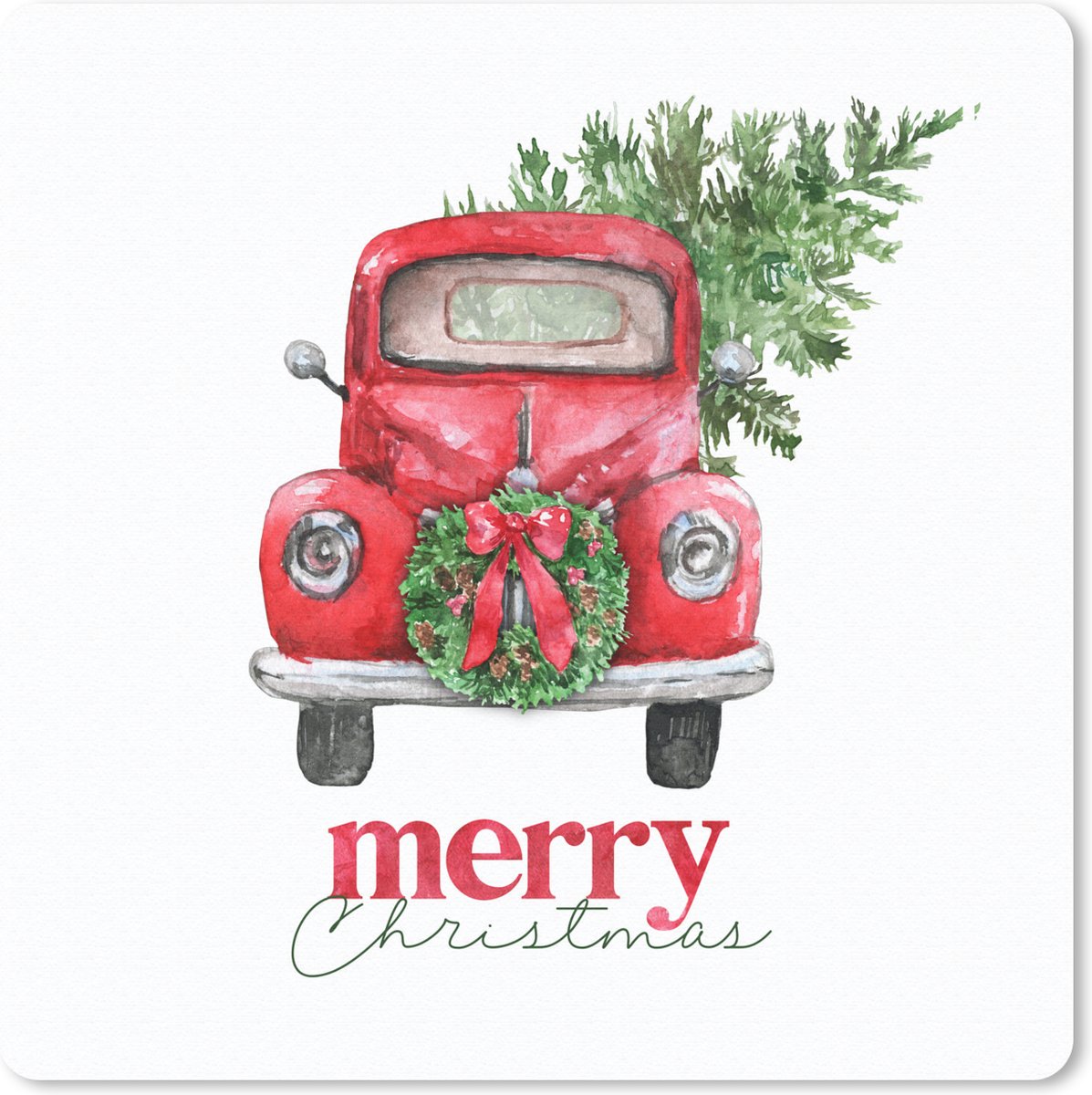 Muismat 20x20 cm - Mousepad Kerst - Auto - Merry Christmas - Spreuken - Quotes - Muismatten