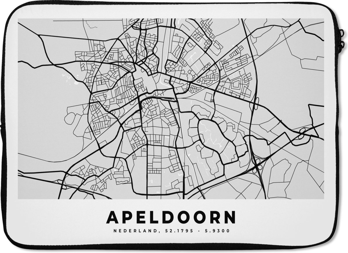 Laptophoes 13 inch - Kaart - Apeldoorn - Nederland - Laptop sleeve - Binnenmaat 32x22,5 cm - Zwarte achterkant